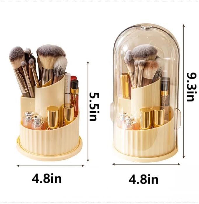 Covered Rotating Makeup Brush holder Organizer with Lid Makeup Brushes Organizer for Vanity Desktop Bathroom Countertop WN420