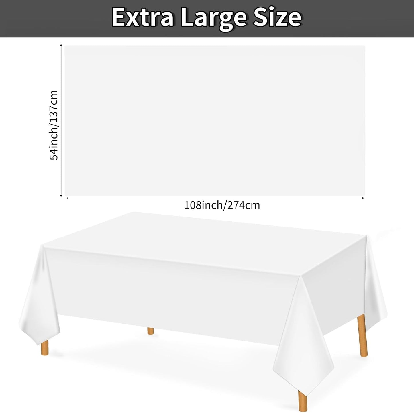 2 Pack White Plastic Tablecloth 54 x 108 Inch Disposable Table Cloth Rectangular Table Cover for Indoor or Outdoor Parties Engagement Wedding Bridal Shower Banquet BST326L
