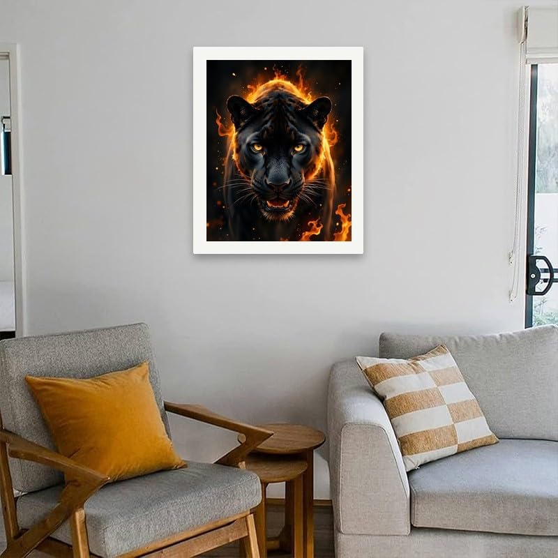 Black Panther Paint by Numbers Kit for Adults - DIY Fiery Panther Painting on Canvas 16x20 Inches, Acrylic Paint Set, Suitable for Beginners, Animal Art for Home Decoration or Gifts BST326H