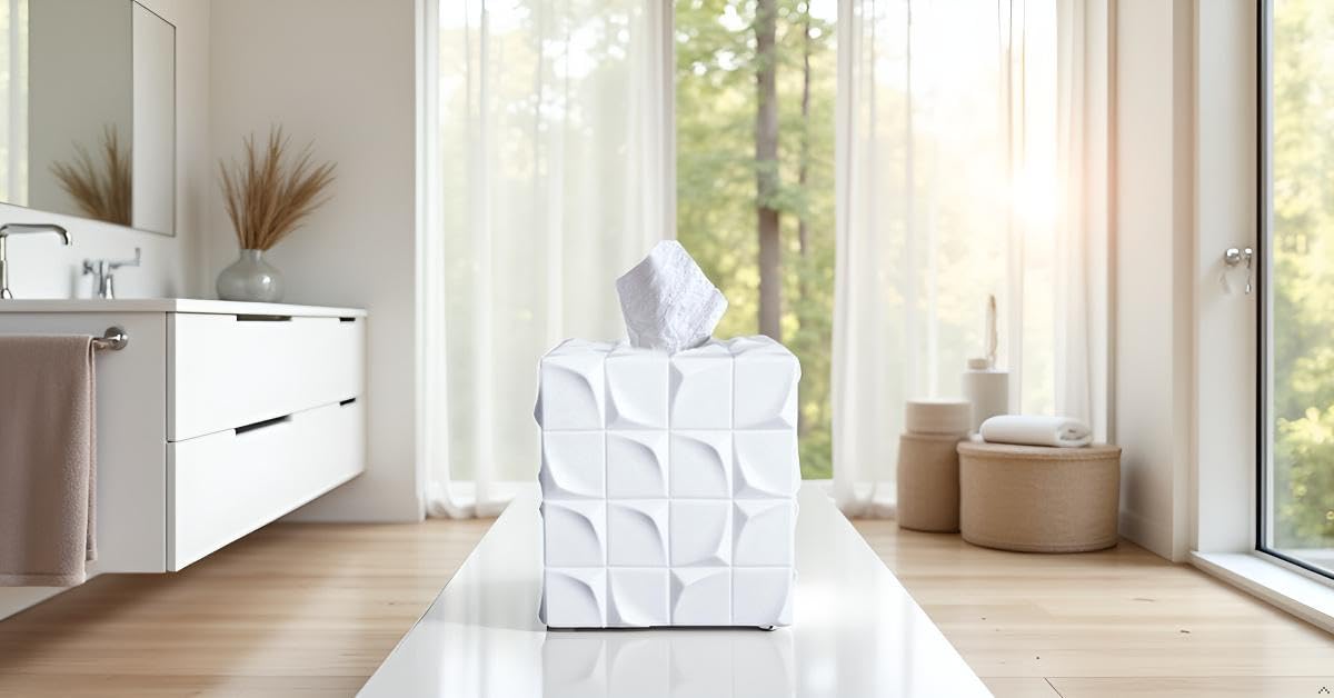Square Tissue Box Cover Decorative Kleenex Box Holder for Bathroom & Living Room with Handcrafted Texture (colla Gold) BST220