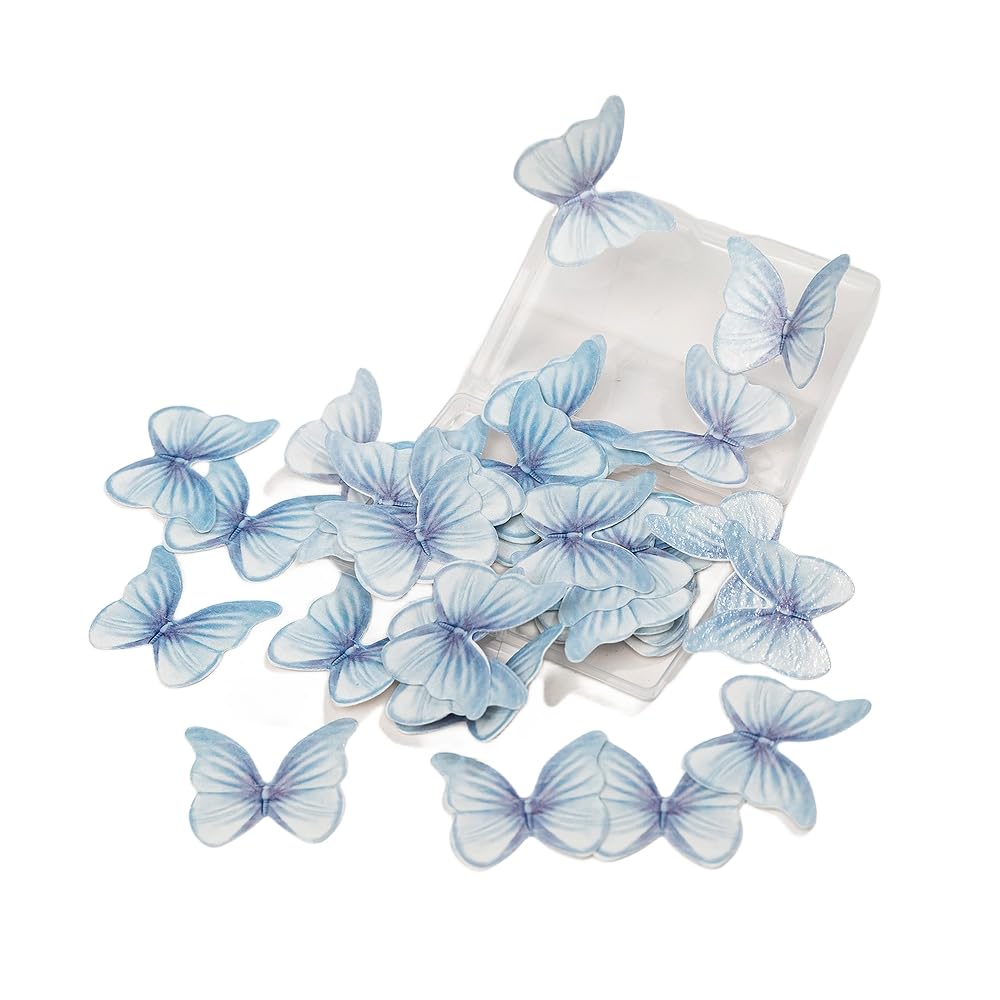 Edible Butterflies for Cake Decorating, Rainbow edible Butterfly Cake Toppers and Cupcake Toppers, Edible Wafer Paper Butterflies Set of 48 Rainbow Cake Food Decorations (5Colors-1) BST326L