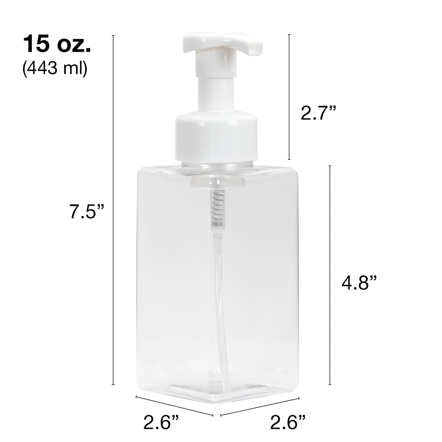 Ginger Lily Farms Foaming Soap Dispenser, Refillable Plastic Pump Bottles for Liquid Hand Soap, 12 oz. Clear Bottle with White Pump, 2-Pack WN420