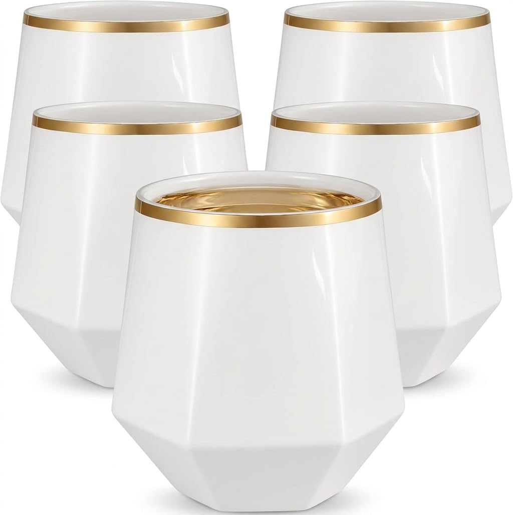 Oojami 40 Pack Diamond Disposable Plastic Wine Glasses 12oz for Parties | Stemless Wine Cups, Champagne Cocktail Whiskey - Shatterproof Unbreakable Reusable Recyclable BPA-Free, Weddings Birthday BST220