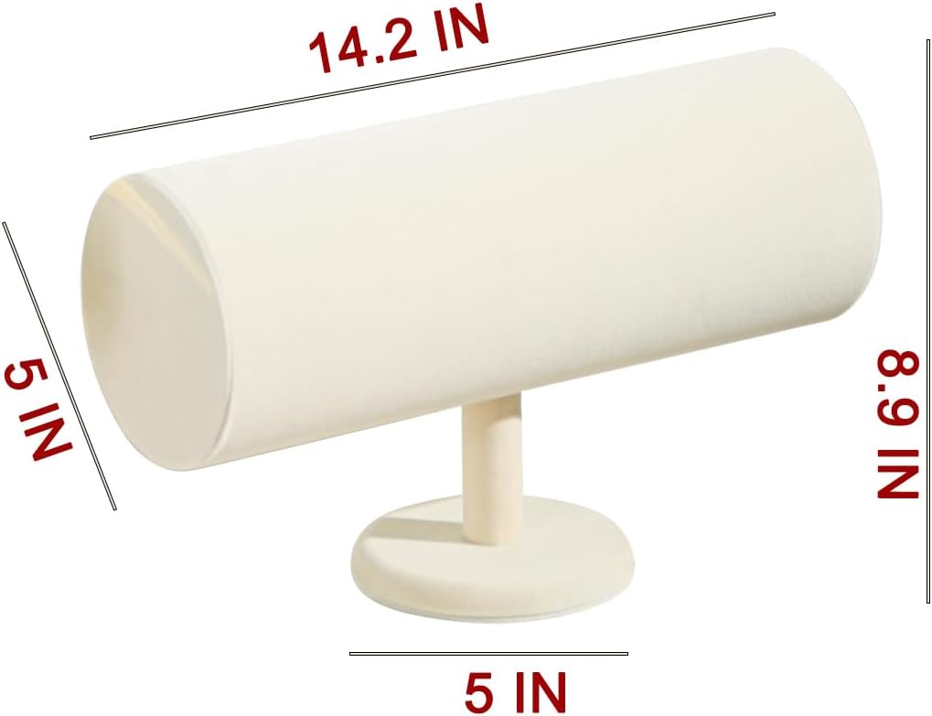 Headband Holder Organizer Tower, Soft Velvet Hairband Stand Display, Hair Hoop Accessories Storage for Home Bedroom or Store Shop Selling (Beige, T-Bar) BST202