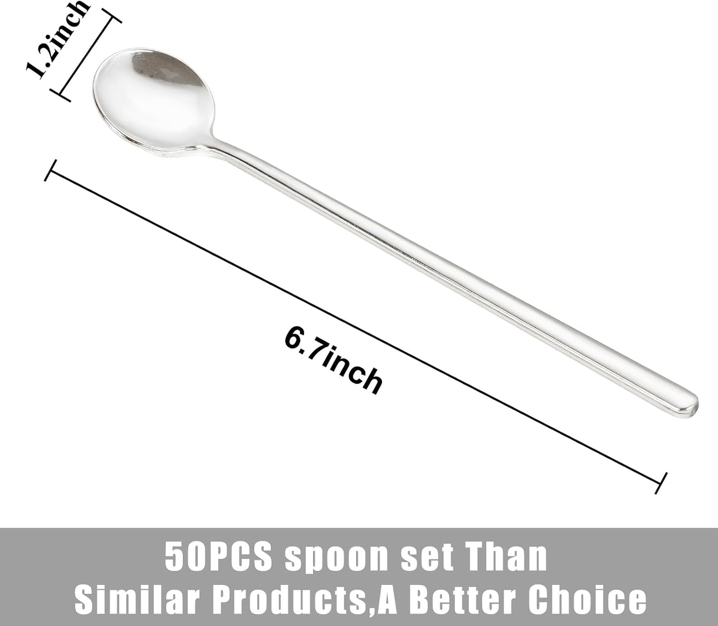 Liacere 50Pcs Plastic Coffee Spoons Disposable - 6.7"Silver Tea Spoons Long Handle -Silver Small Tea spoon, Espresso Spoon, Long Plastic Spoon for Stirring, Coffee Bar Accessories for New Year WN420