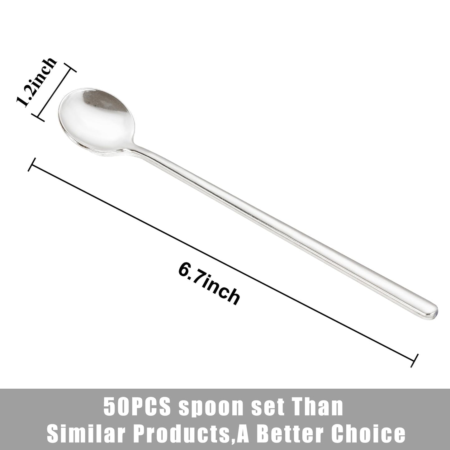 Liacere 50Pcs Plastic Coffee Spoons Disposable - 6.7"Silver Tea Spoons Long Handle -Silver Small Tea spoon, Espresso Spoon, Long Plastic Spoon for Stirring, Coffee Bar Accessories for New Year WN420