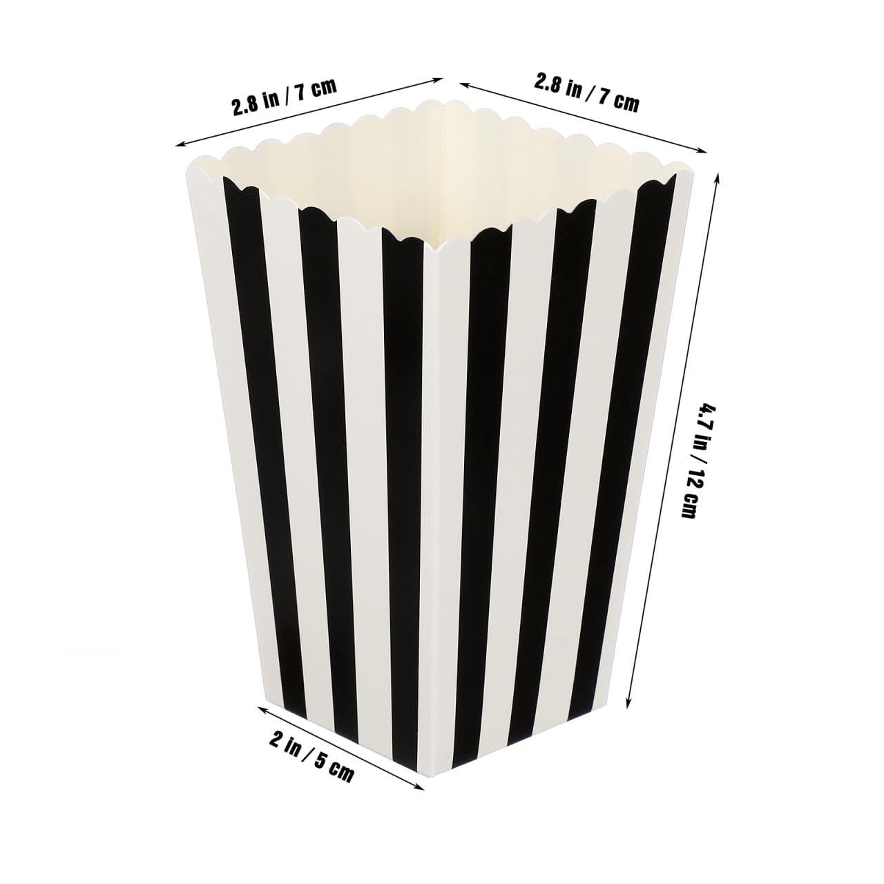 48 Pcs Black Striped Popcorn Boxes 5.51 X 5.51 X 0.19 in Foldable Paper Popcorn Containers for Movie Nights Party Favors Wedding Dessert Tables Candy and Cookie Serving BST202