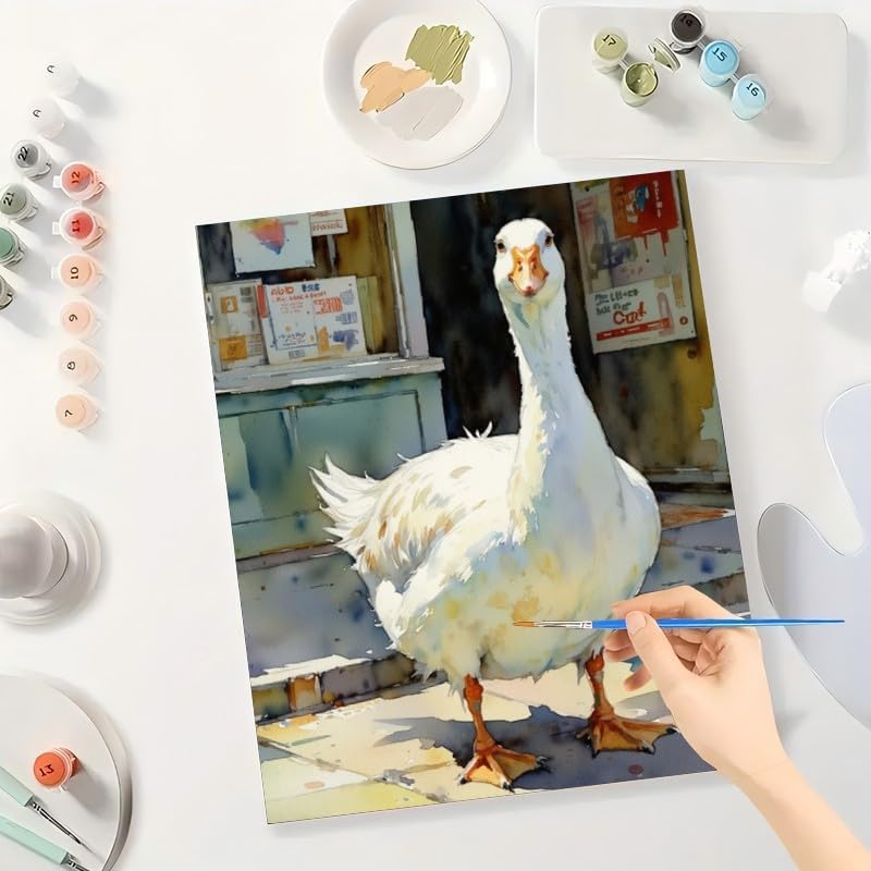 TAOPAOLAB Animal Paint by Numbers Kit for Adults - DIY White Goose in Front of The Bookstoree Painting on Canvas 16x20In, Acrylic Paint Set for Beginners, Farmhouse Art for Home Decoration or Gifts BST326H