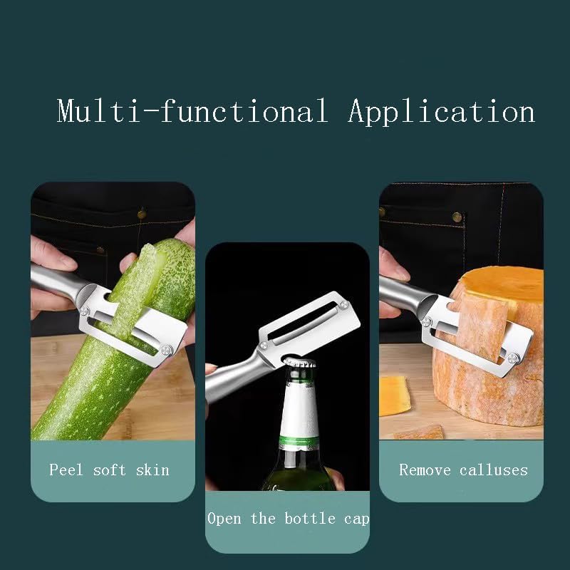 Multi Functional Premium Vegetable Peeler with Wooden Handle and Bottle Opener Stainless Steel Blade Kitchen Tool for Fruit Potato Pumpkin Papaya BST326L