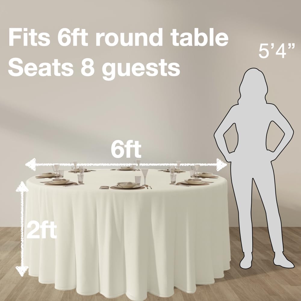 Urby 120 inches Large White Round Tablecloth for 5-6ft Round Folding Table That Seats 6-8 Guests, for Table with 6 Chairs. Ideal for Party, Wedding, Banquet and Events. BST220