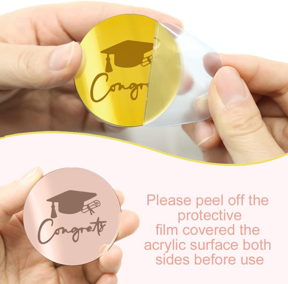 36 Pcs Graduation Cupcake Toppers Acrylic Cake Disc Toppers Graduation Mirror Cake Toppers Happy Graduate Party Supplies Decor(Gold/Rose Gold/Silver) BST326L