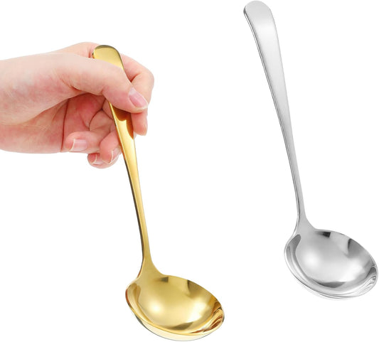 2 Pcs Small Gravy Soup Ladles Small Ladle 7.9 Inch Gold Silver Gravy Ladle 18/10 Stainless Steel Sauce Ladles for Spooning Sauces or Gravies BST220