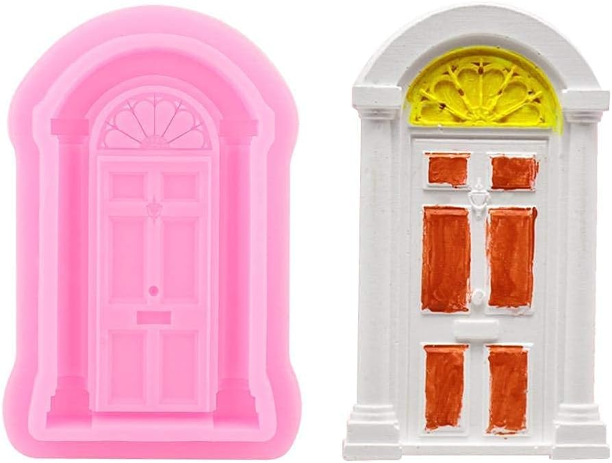2Pcs Window Frame Fondant Cutter Silicone Mold for Cake Decorating with 3D Door House Castle Design Microwave Safe Dishwasher Safe Non Stick Flexible Baking Tool BST202