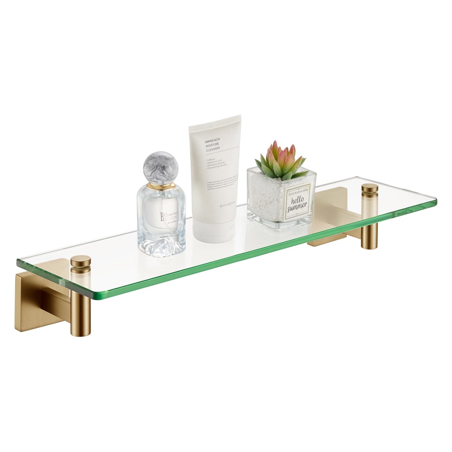 KOKOSIRI Wall Shelves Bathroom Hardware Glass Floating Shelf 12-Inch for Bedroom, Living Room, Kitchen, Hanging Rack Champagne Bronze B1105CPG-L12 BST202