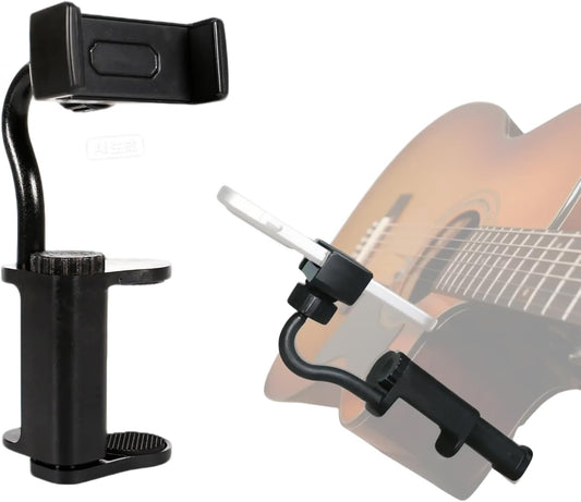 Guitar Phone Holder, Digital Sheet Music holder, Phone Clip Mount Fit for 6-10cm Thick Guitars& Ukulele, Practical Guitar Accessories for Watching Tutorials & Tabs While Playing, Easy Setup WN420