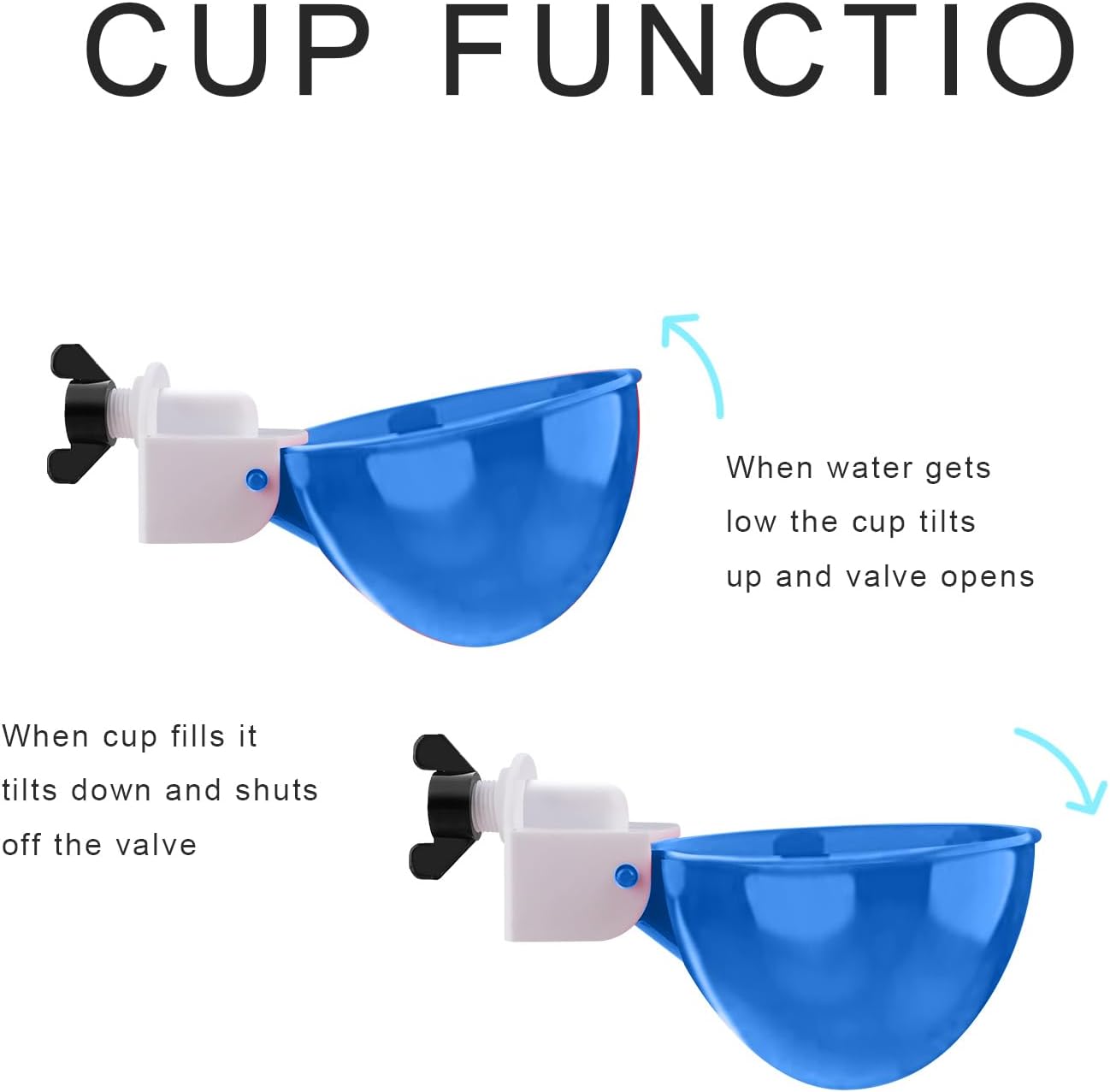 Darcvds Professional Chicken Waterer Cups, 8 Packs Blue Large Chicken Water Feeder, Tee Fittings Poultry Waterer Suitable for Duck, Chicks, Goose, Turkey, Bunny and Bird with Mounting Hole Opener WN420
