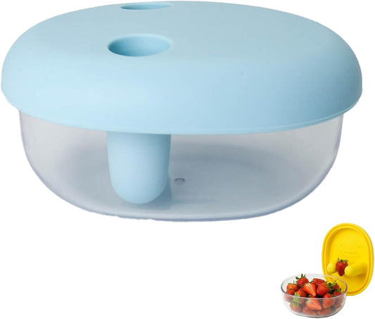 2-In-1 No-Mess Snack Container With Fingertip Cover, Reusable No-Mess Snack Box, Leak-Proof Silicone Lid, Portable Dust-Proof Container for Travel, Camping (Blue) BST326L