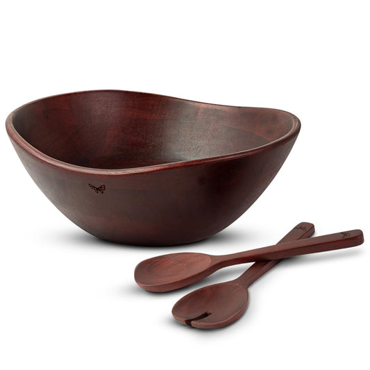 Melvvi Large Wooden Salad Bowl Set with 2 Serving Utensils | 12" Acacia Wood Bowls for Food | Great Mothers Day gift (Natural Set of 3) BST220