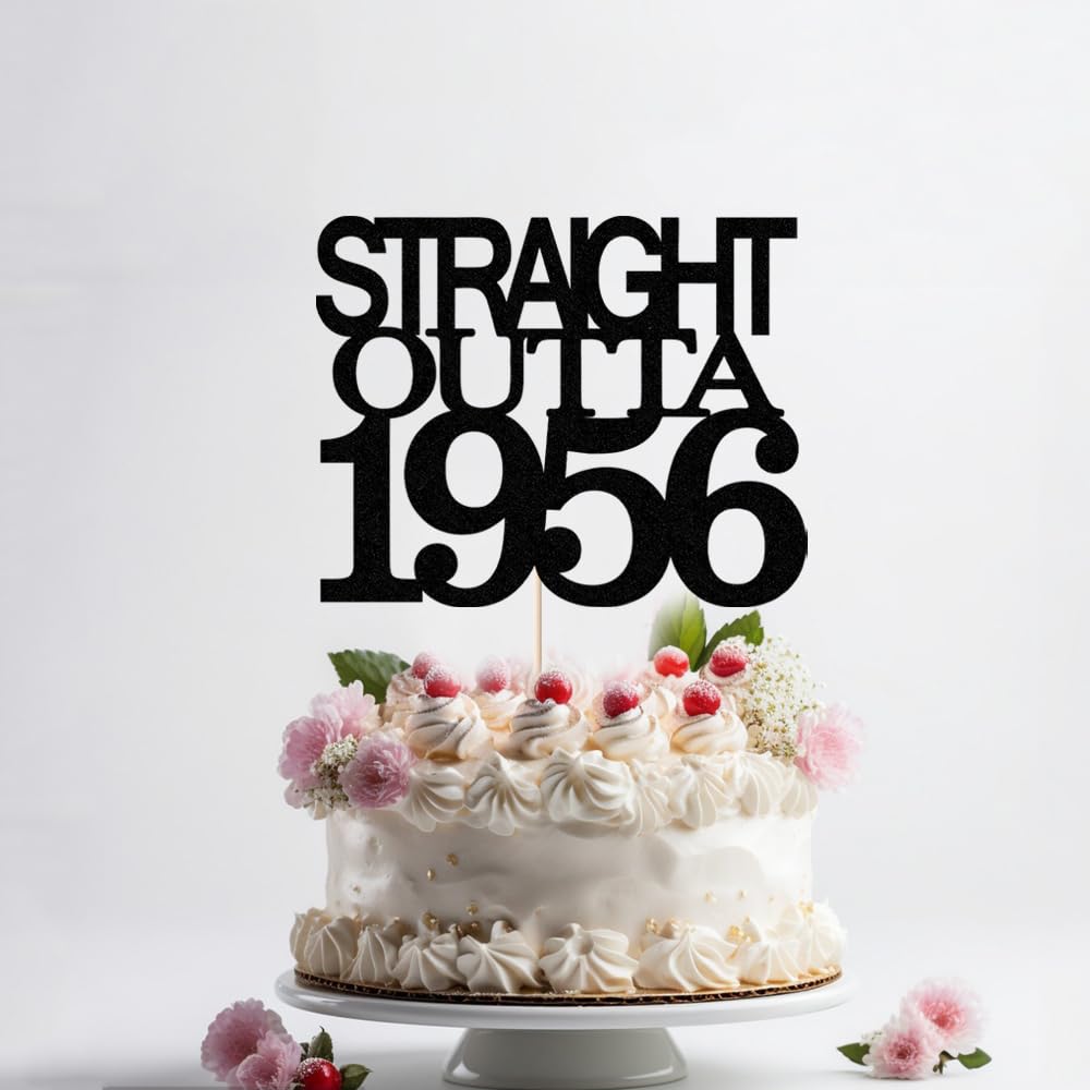 Black Glitter Straight Outta 1961 Cake Topper,Hello 65,Funny 65th | Birthday Cake Topper,65 Fabulous,Cheer to 65 Years,Men and Women 65th Birthday/Wedding/Anniversary Party Decorations BST202