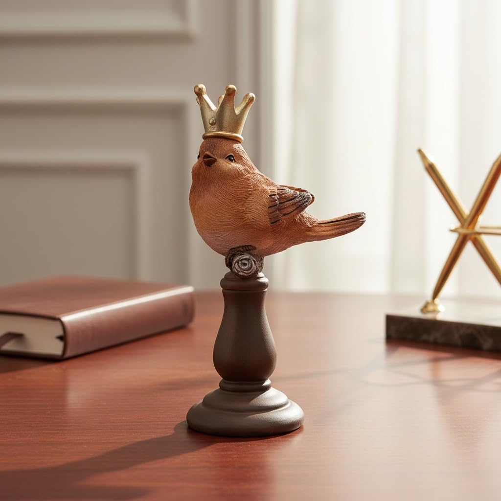 Artpaul Bird Figurines Home Decor Bird Statue with Gold Crown for Shelf Decor & Coffee Table Accents Bird Decorations for Home, Office, Living Room - Bird Gifts for Bird Lovers, Housewarming BST326H