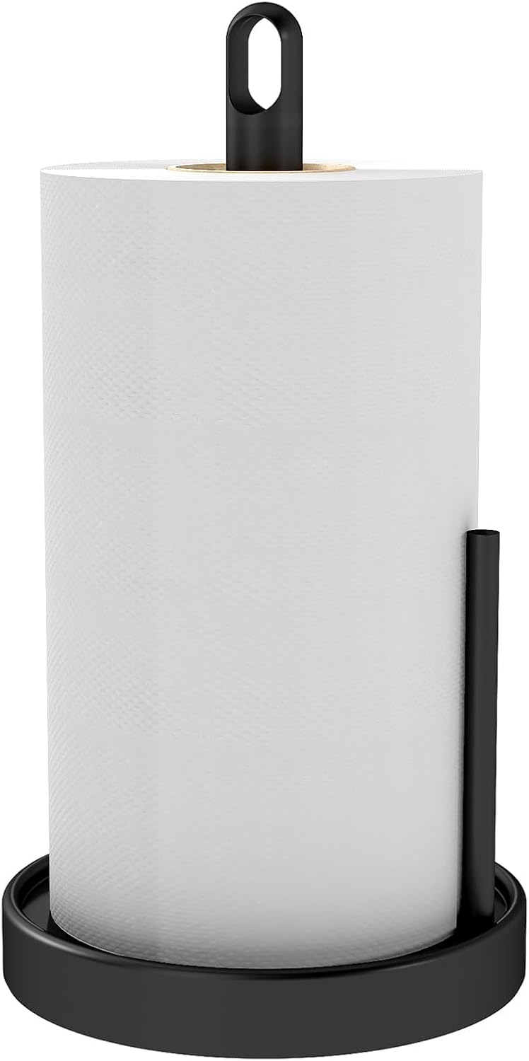 STWWO Paper Towel Holder Countertop, Freestanding Paper Towel Holder, Black | Paper Roll Holder with Anti Slip Weighted Base, Stainless Steel Heavy Duty Papertowel Holder, Kitchen Roll Holder BST326H