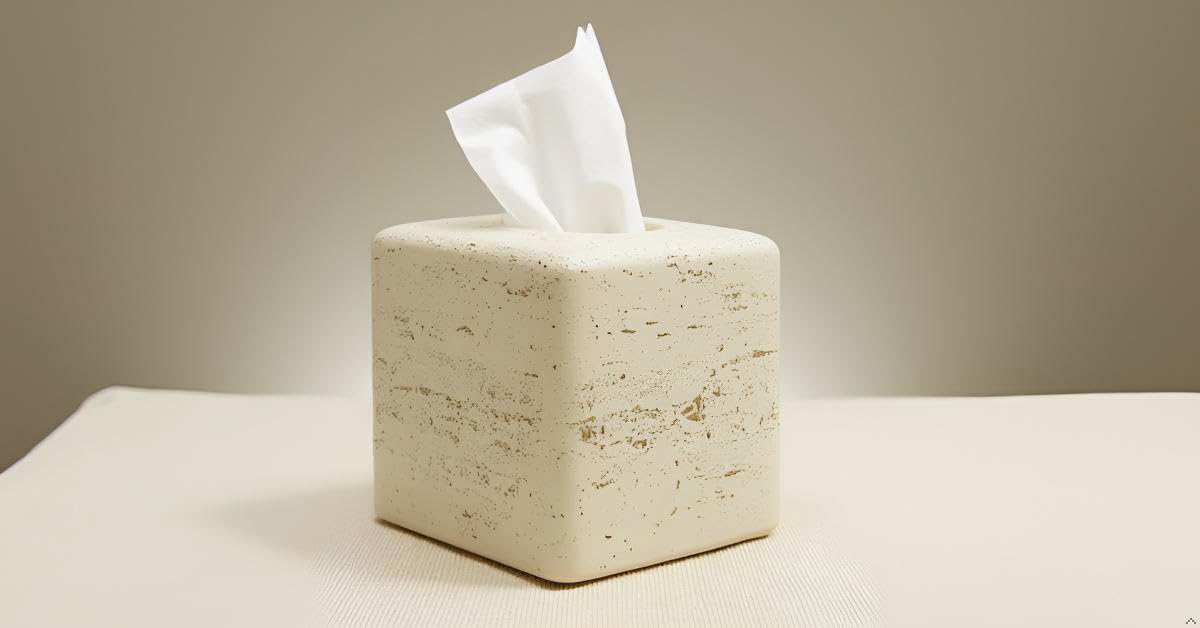 Square Tissue Box Cover Decorative Kleenex Box Holder for Bathroom & Living Room with Handcrafted Texture (colla Gold) BST220