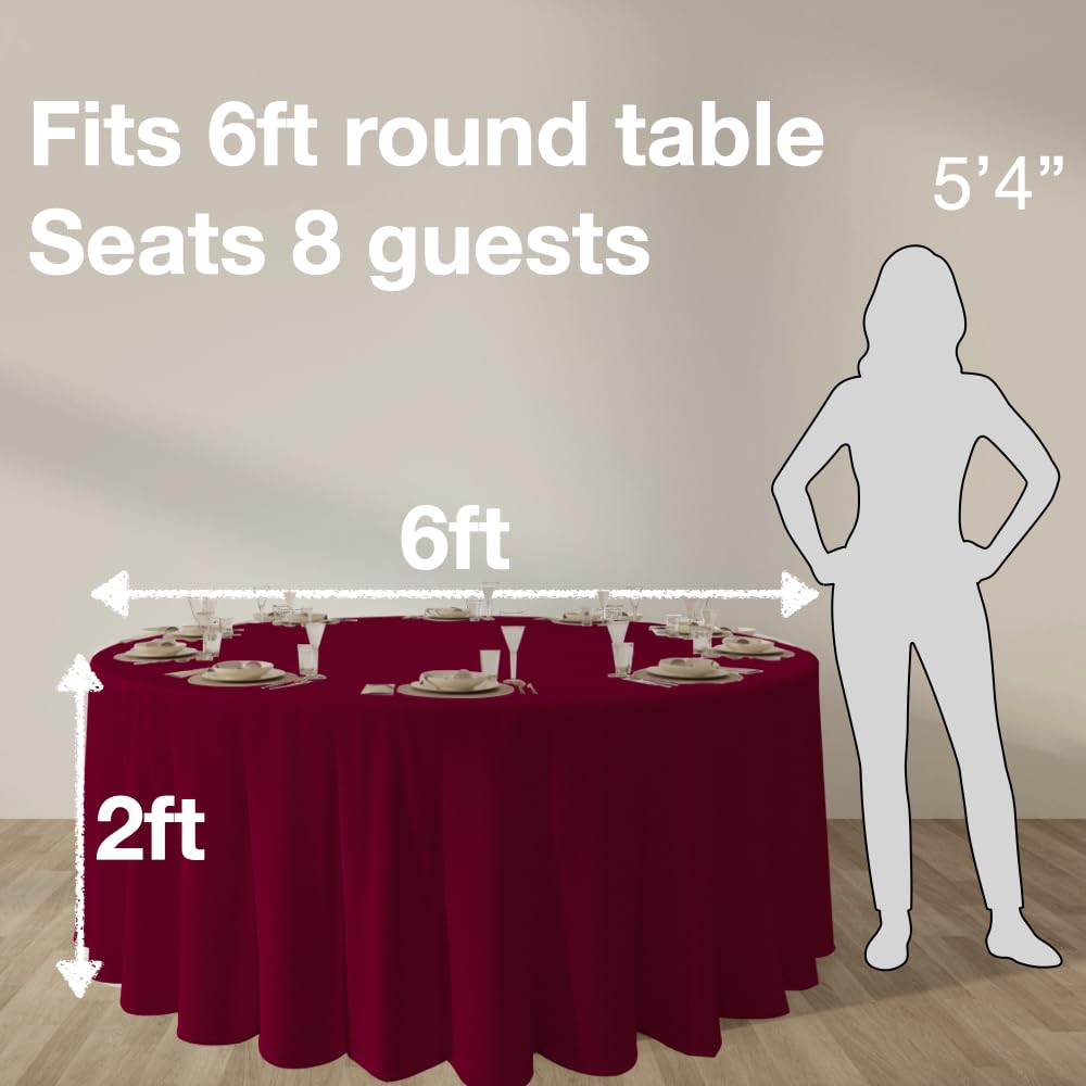 Urby 120 inches Large White Round Tablecloth for 5-6ft Round Folding Table That Seats 6-8 Guests, for Table with 6 Chairs. Ideal for Party, Wedding, Banquet and Events. BST220