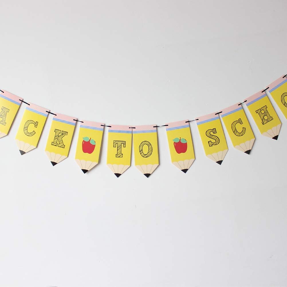 BinaryABC Back to School Banner, First Day of School Sign, 15 Piece Set, Yellow, Letter Print BST326L