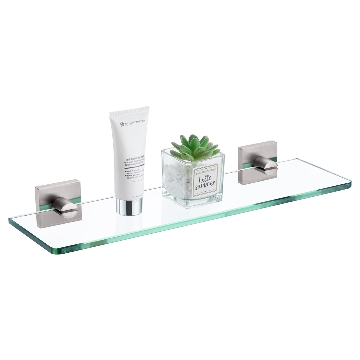 KOKOSIRI Glass Shelf for Bathrooms Floating Shelves Wall Mount 16-Inch for Shower Storage Kitchen Rack, 2 Pack Brushed Stainless Steel B1107BR-L16-P2 BST202