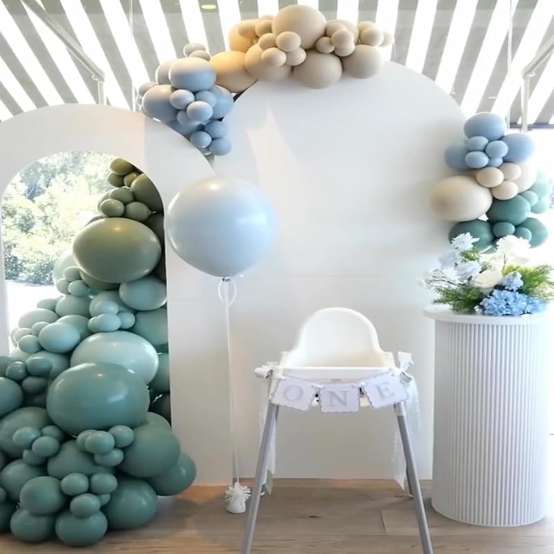 Dusty Green Blue Balloon Arch Kit, Fog Green Dusty Water Blue Beige Ivory Latex Balloons Garland Kit for Women Men Neutral Birthday Wedding Baby Bridal Shower Jungle Safari Party Decorations WN420