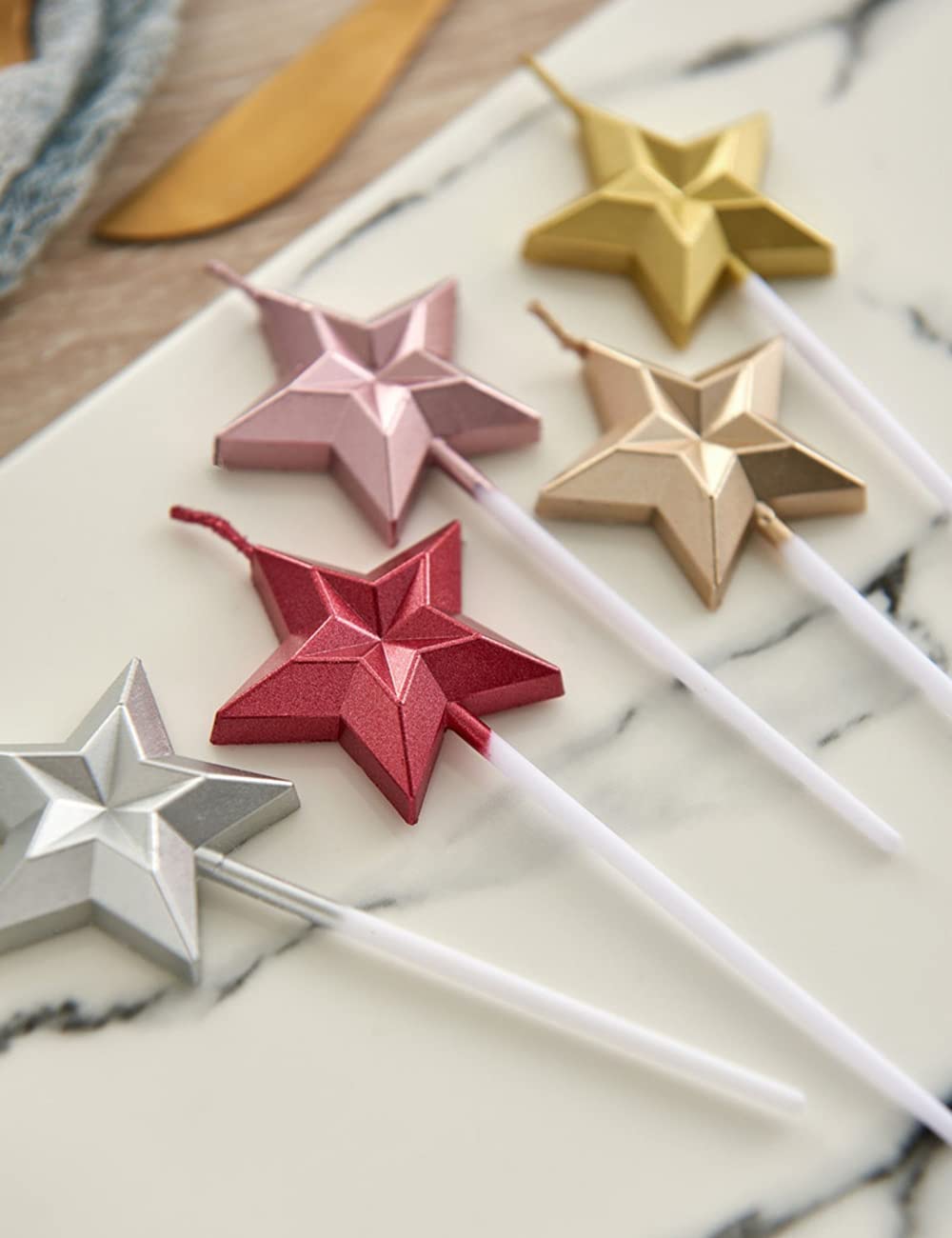Star Shaped Birthday Candle,Metallic Multicolor 3D Design Cake Candles,Creative Fun Long Thin Wedding Birthday Candles Set,Party Supplies,Cake Decoration (Silver) BST326L