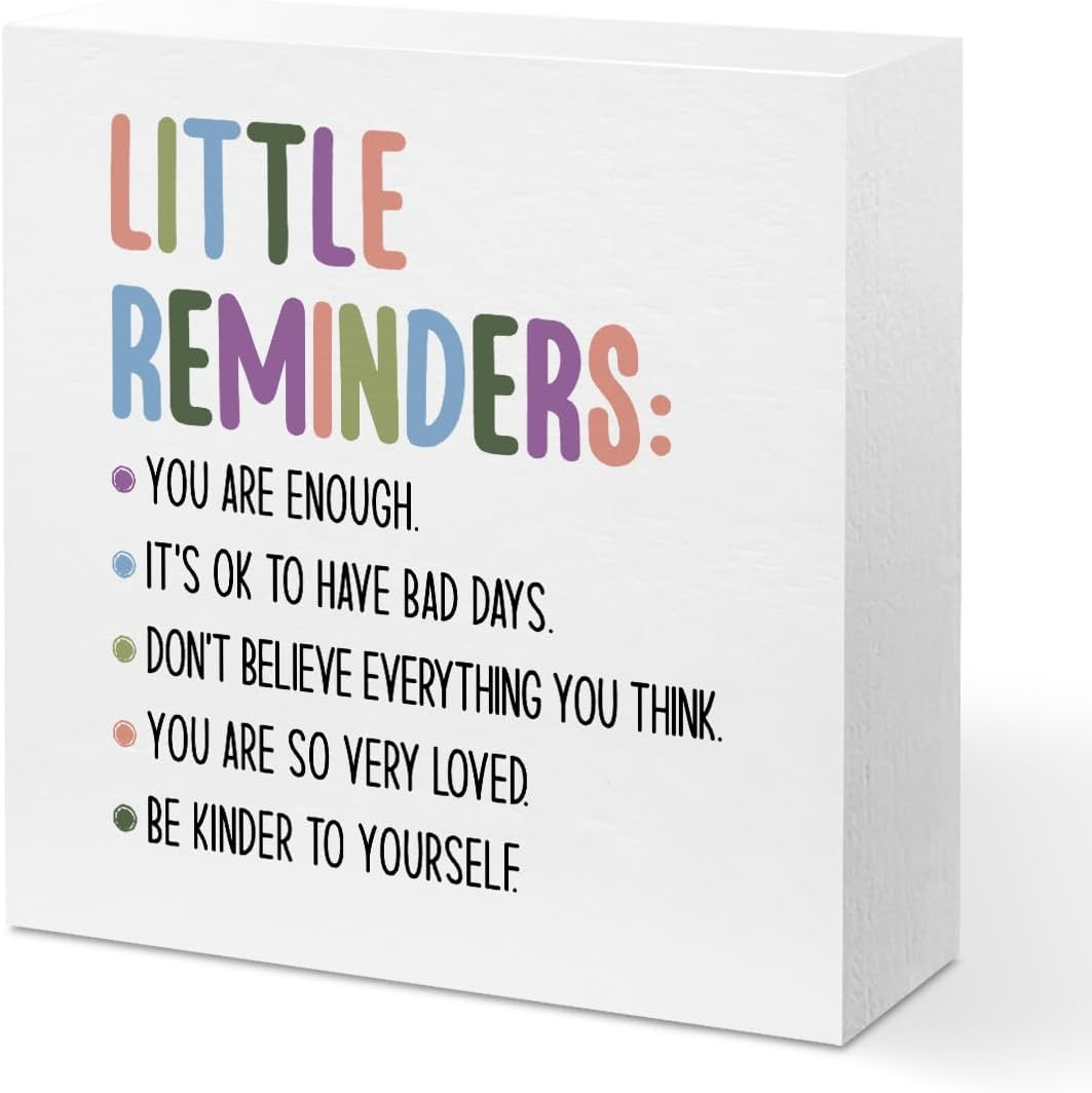 Inspirational Motivational Gifts Employee Appreciation Gifts Wood Box Sign | Daily Affirmations for Women, Little Reminders You are Enough Wooden Box Desk Decorative Sign for Office Desk Table Shelf BST202