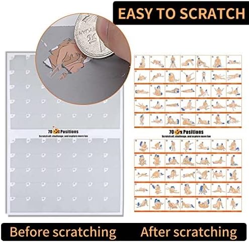 Couples Intimacy Challenge Scratch Off Poster, 70 Unique Tear-Off Cards, Intimate Position Images & Flirty Dialogue for Relationship Bonding & Date Night WN420