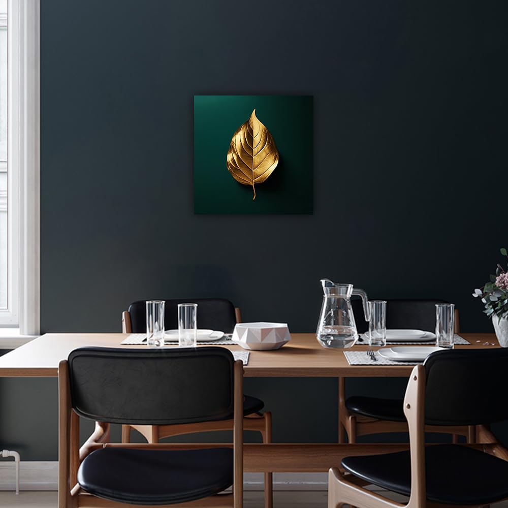 LURENCZH Leaf Canvas Wall Art Golden Leaf Picture Prints Green and Gold Paintings for Living Room Bedroom Decor Framed Ready to Hang(Green-1,12.00" x 12.00") BST326H