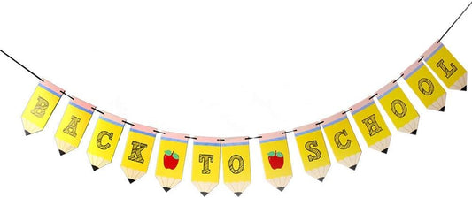 BinaryABC Back to School Banner, First Day of School Sign, 15 Piece Set, Yellow, Letter Print BST326L