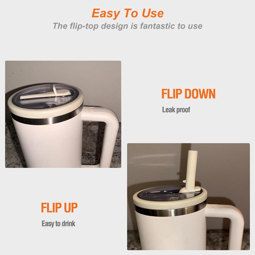 2-Pack Leak Proof Lid Replacement 40 oz, Only Fit for Stanley Quencher H2.0 Tumbler, Reusable Flip Straw Lid Top Cover for Stanley 40oz Cup Accessories, Replacement of Leaking Original Lids, Black BST326H