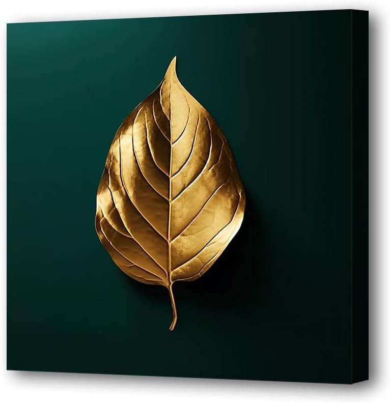 LURENCZH Leaf Canvas Wall Art Golden Leaf Picture Prints Green and Gold Paintings for Living Room Bedroom Decor Framed Ready to Hang(Green-1,12.00" x 12.00") BST326H