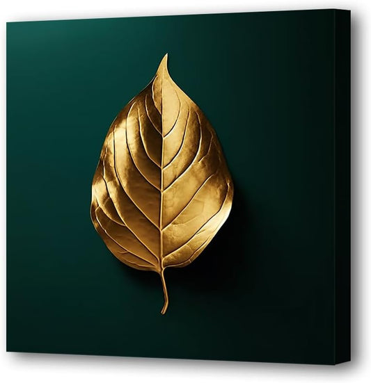LURENCZH Leaf Canvas Wall Art Golden Leaf Picture Prints Green and Gold Paintings for Living Room Bedroom Decor Framed Ready to Hang(Green-1,12.00" x 12.00") BST326H