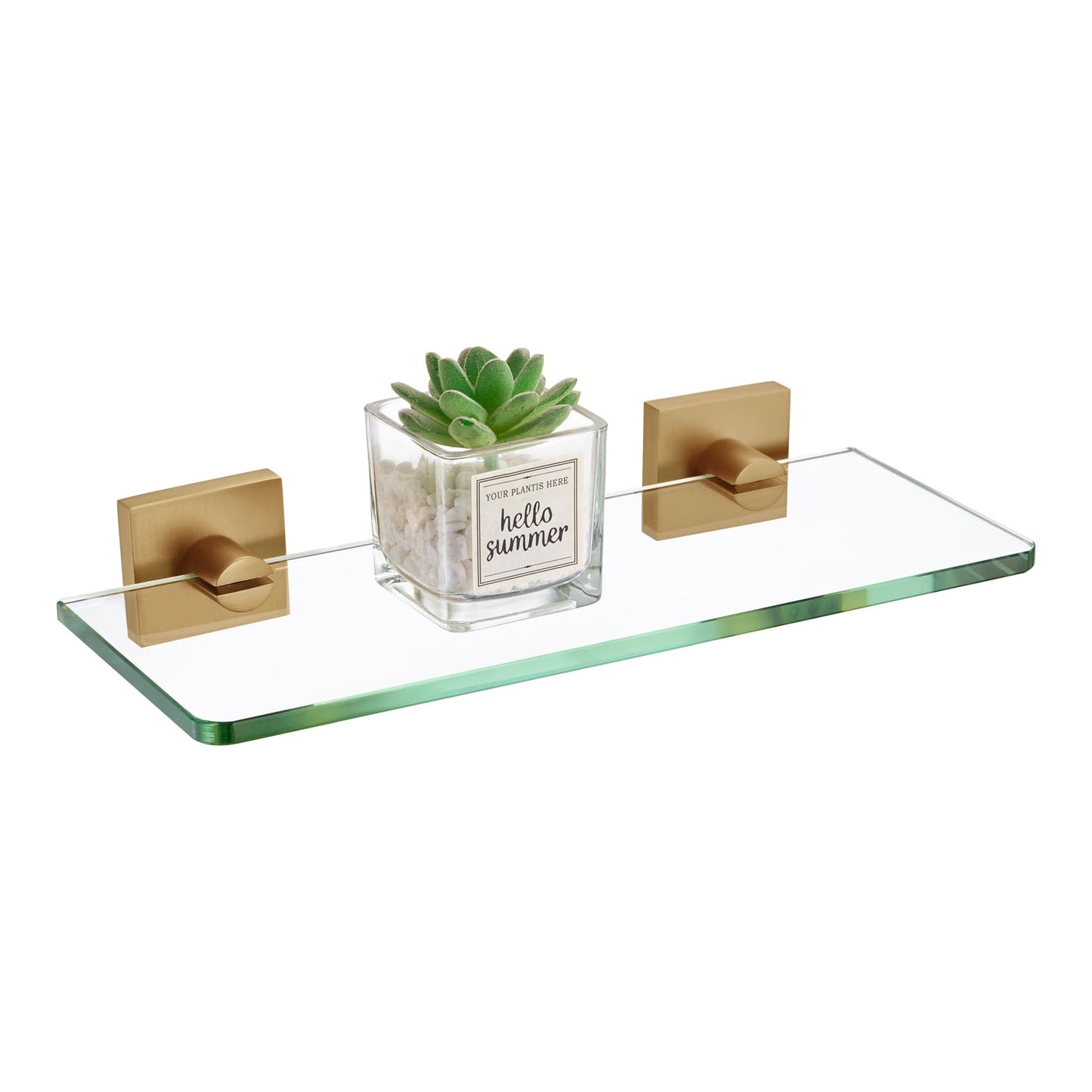 KOKOSIRI Glass Shelf for Bathrooms Floating Shelves Wall Mount 16-Inch for Shower Storage Kitchen Rack, 2 Pack Brushed Stainless Steel B1107BR-L16-P2 BST202