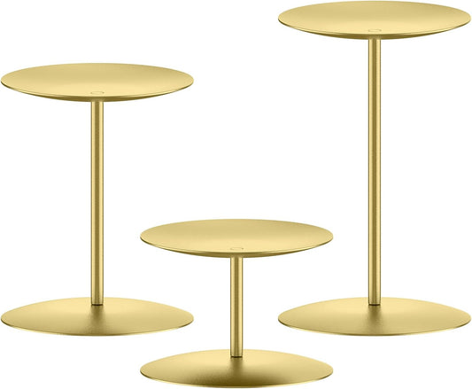 smtyle Gold Metal Candle Holder Sets for Pillar Candles Set of 3 Wedding Table Centerpiece Candle Holders, Minimalist Farmhouse Decor for Fireplace Mantel & Dining Room BST326H