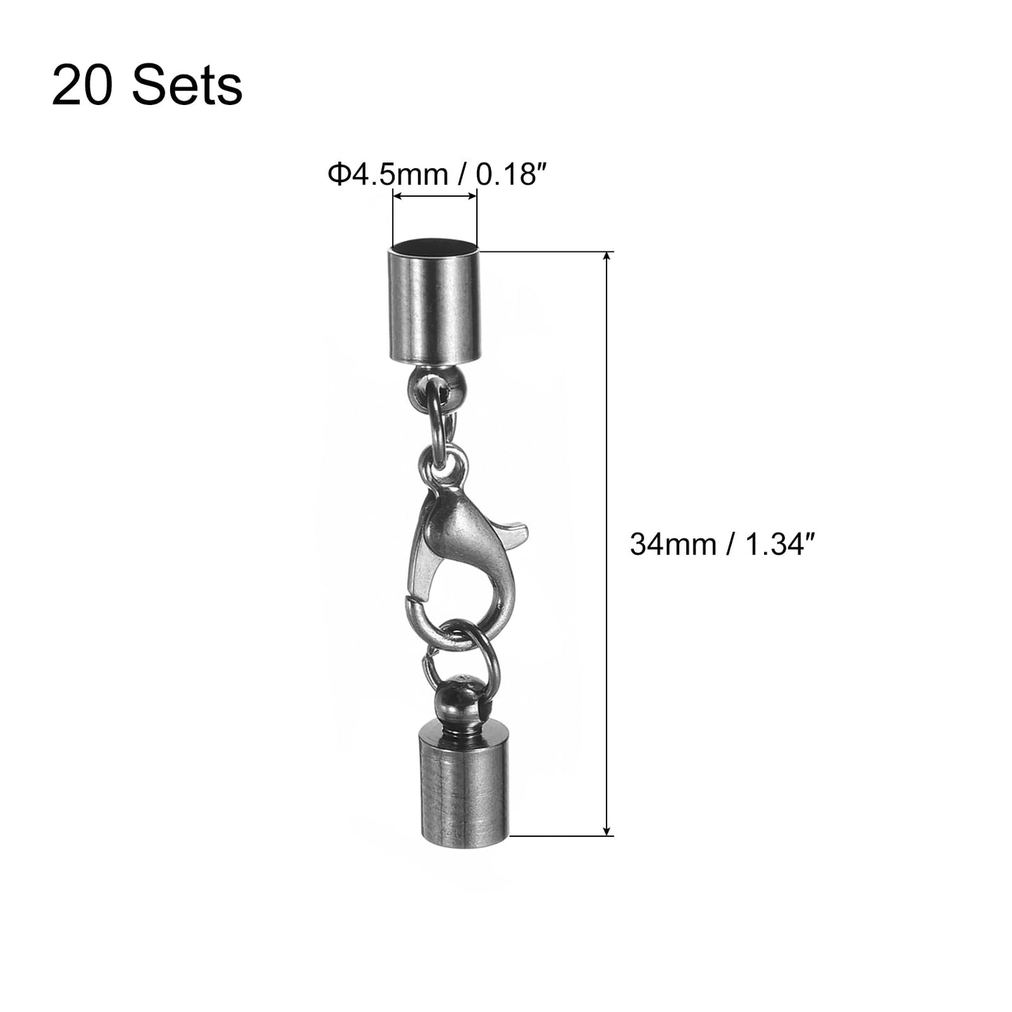 uxcell 20Sets Leather Cord End Caps with Lobster Claw Clasps Fit 4.5mm Cords, Barrel Terminators for DIY Making Leather Bracelets, Bronze Tone BST326L