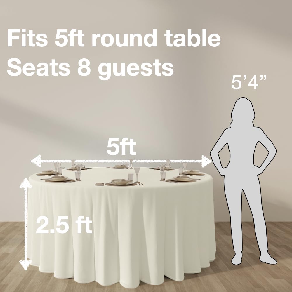 Urby 120 inches Large White Round Tablecloth for 5-6ft Round Folding Table That Seats 6-8 Guests, for Table with 6 Chairs. Ideal for Party, Wedding, Banquet and Events. BST220
