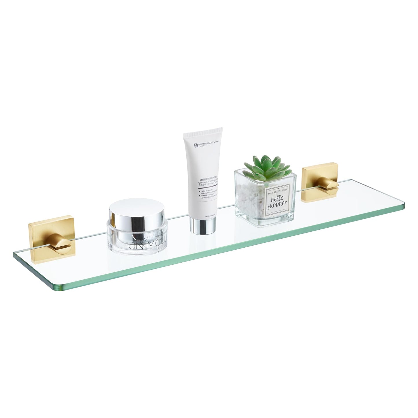 KOKOSIRI Glass Shelf for Bathrooms Floating Shelves Wall Mount 16-Inch for Shower Storage Kitchen Rack, 2 Pack Brushed Stainless Steel B1107BR-L16-P2 BST202