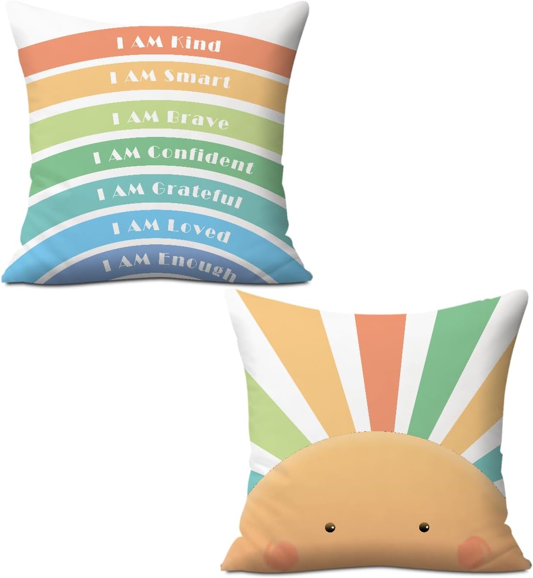 2PCs Inspirational Pillow Covers Boho Rainbow Sun Throw Pillow Covers 18x18 | Playroom Decor, Boho Sun Throw Pillow Covers, Kids Reading Nook Decor Pillowcase for Classroom Playroom Nursery BST202