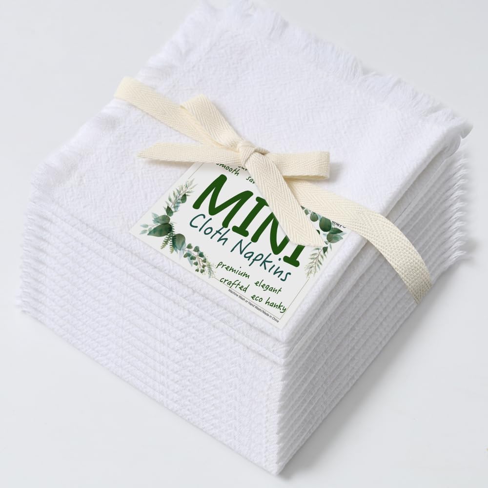 Eco Hanky 10x10in Reusable Small Cotton Napkins (Rustic Fringe), LPK,6pk | Ideal for Kids Napkins for Lunch, Suitable for Dinners, Weddings, Birthday, Cocktail Parties BST220