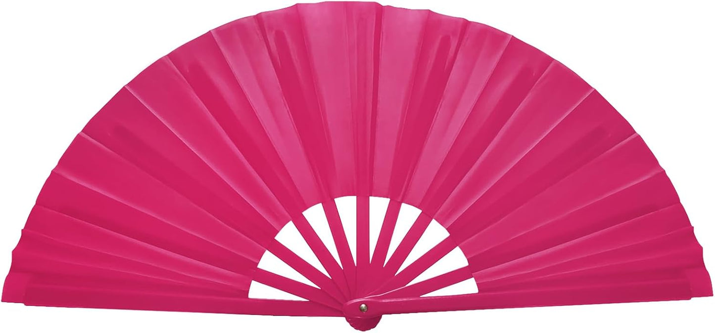Handheld Folding Fan 13 Inch, Hand Fans for Women Foldable, Large Rave Fan, Dance Performance Prop Fan, Boots on the Ground Fan, Cool Fan on the Street Portable for Outdoor (1 Pcs Rose) WN420