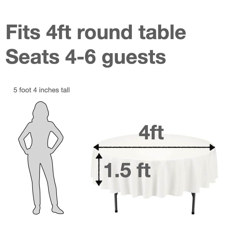 Urby 120 inches Large White Round Tablecloth for 5-6ft Round Folding Table That Seats 6-8 Guests, for Table with 6 Chairs. Ideal for Party, Wedding, Banquet and Events. BST220