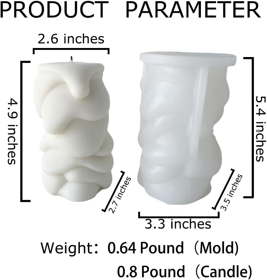 (NO Candles Included) Decorative Pillar Candle Making Molds Set, Textured Wave Pattern, White, Melting Shape,2 Pieces Pack BST202