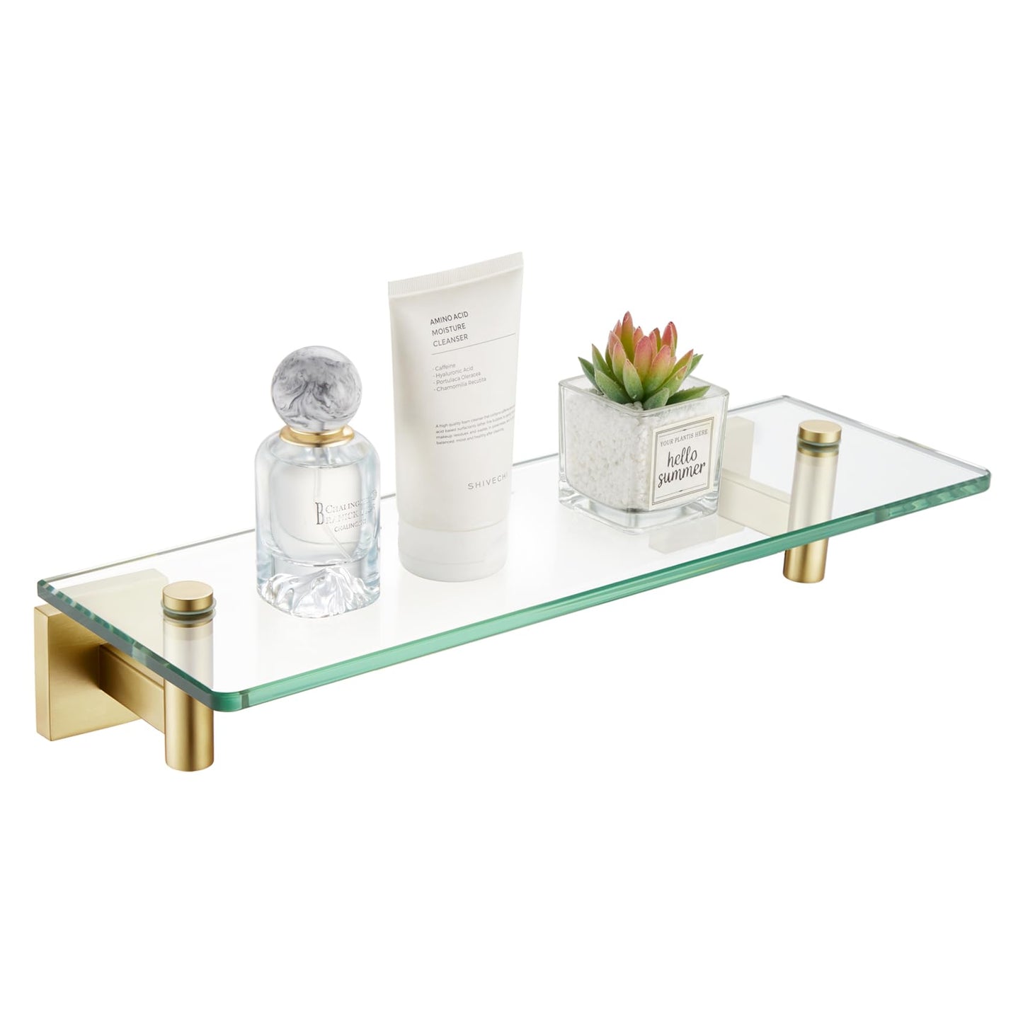 KOKOSIRI Wall Shelves Bathroom Hardware Glass Floating Shelf 12-Inch for Bedroom, Living Room, Kitchen, Hanging Rack Champagne Bronze B1105CPG-L12 BST202
