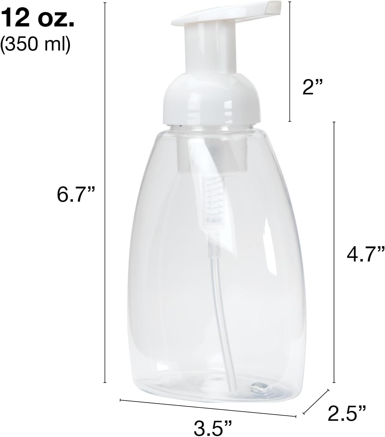 Ginger Lily Farms Foaming Soap Dispenser, Refillable Plastic Pump Bottles for Liquid Hand Soap, 12 oz. Clear Bottle with White Pump, 2-Pack WN420